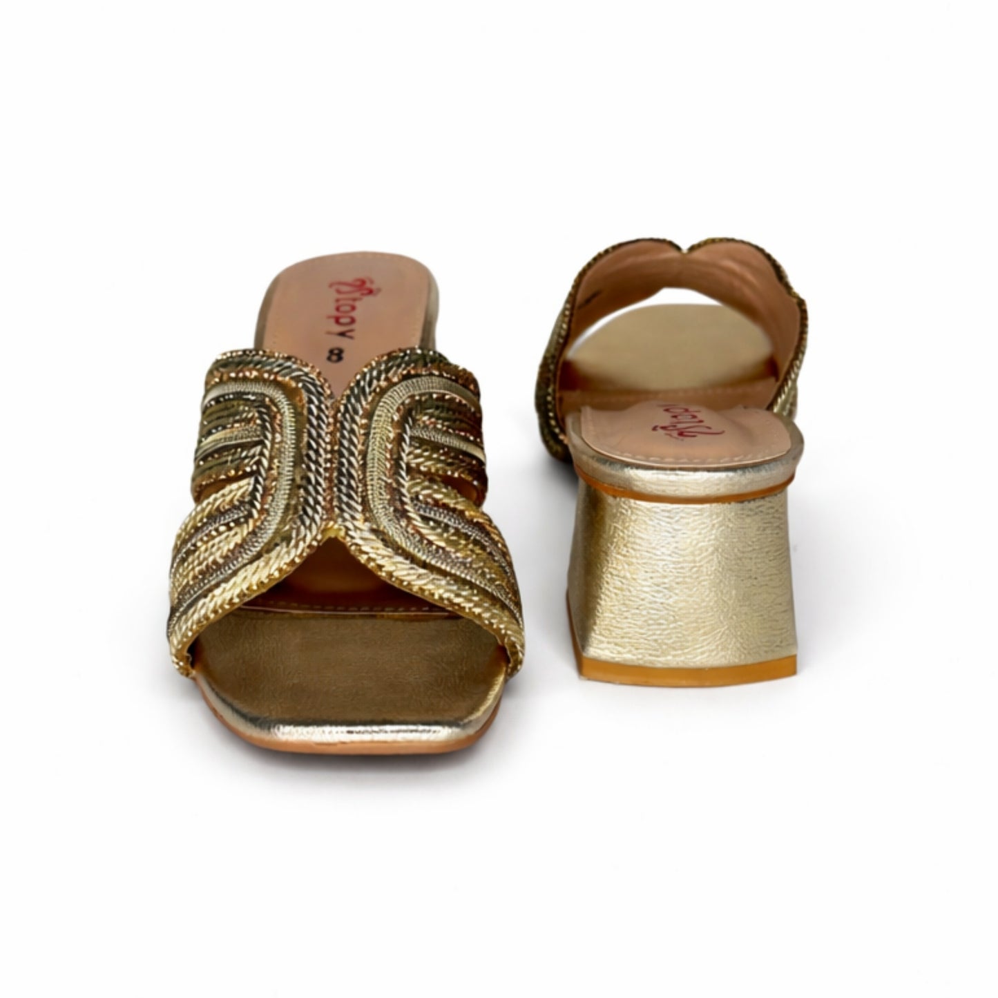 Women’s Gold Embellished Block Heel Slide Sandals