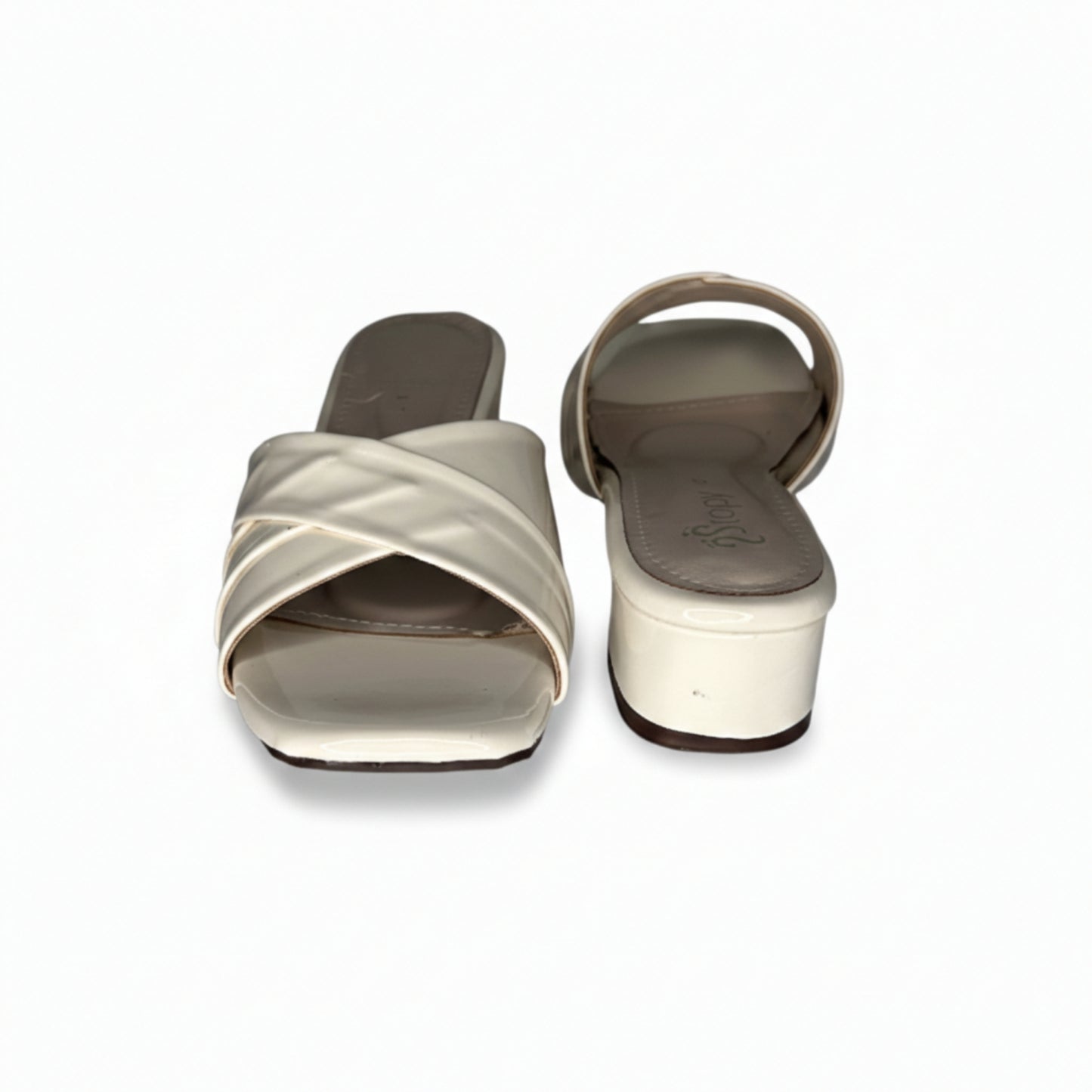 Women’s White Block Heel Slide Sandals