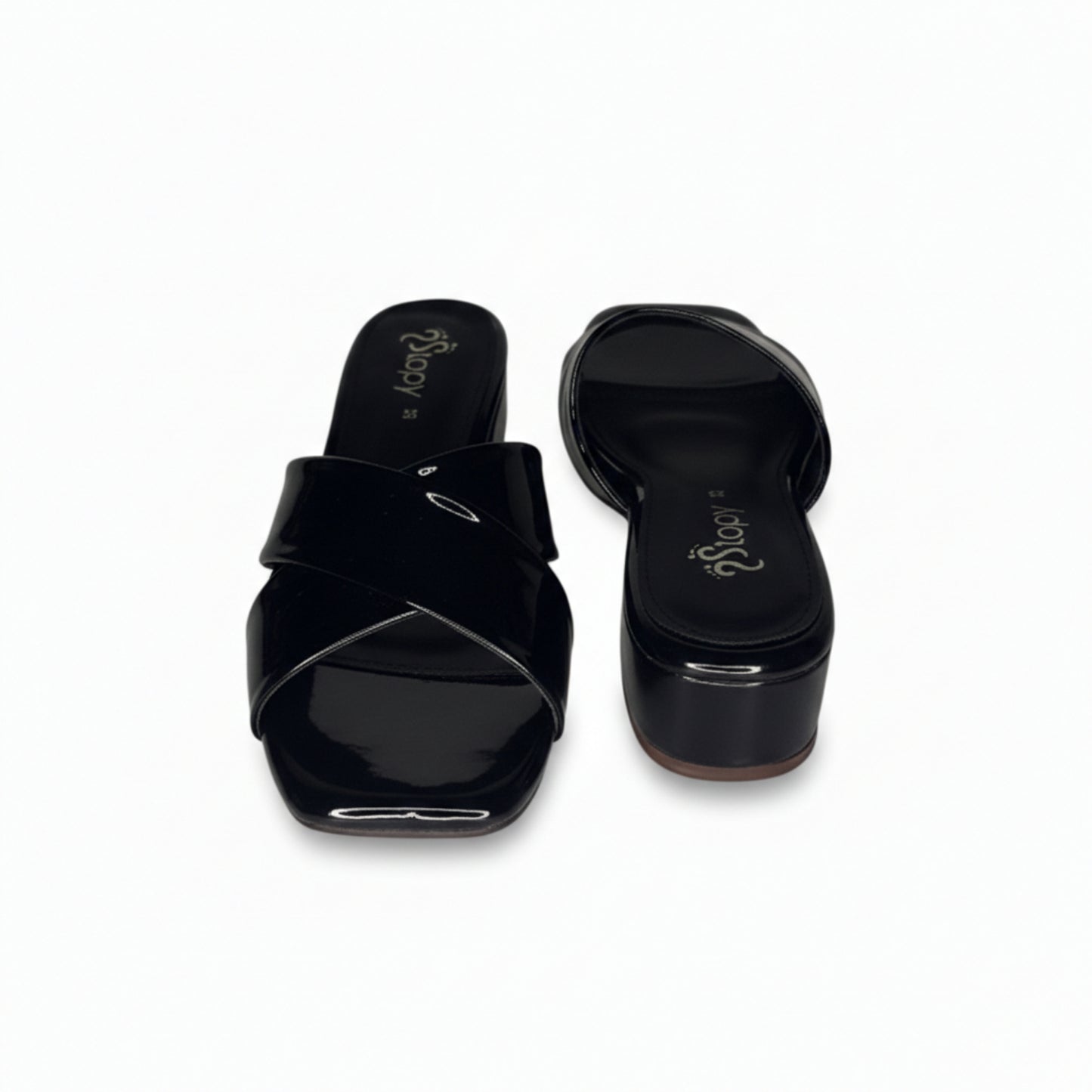 Women’s Black Block Heel Slide Sandals