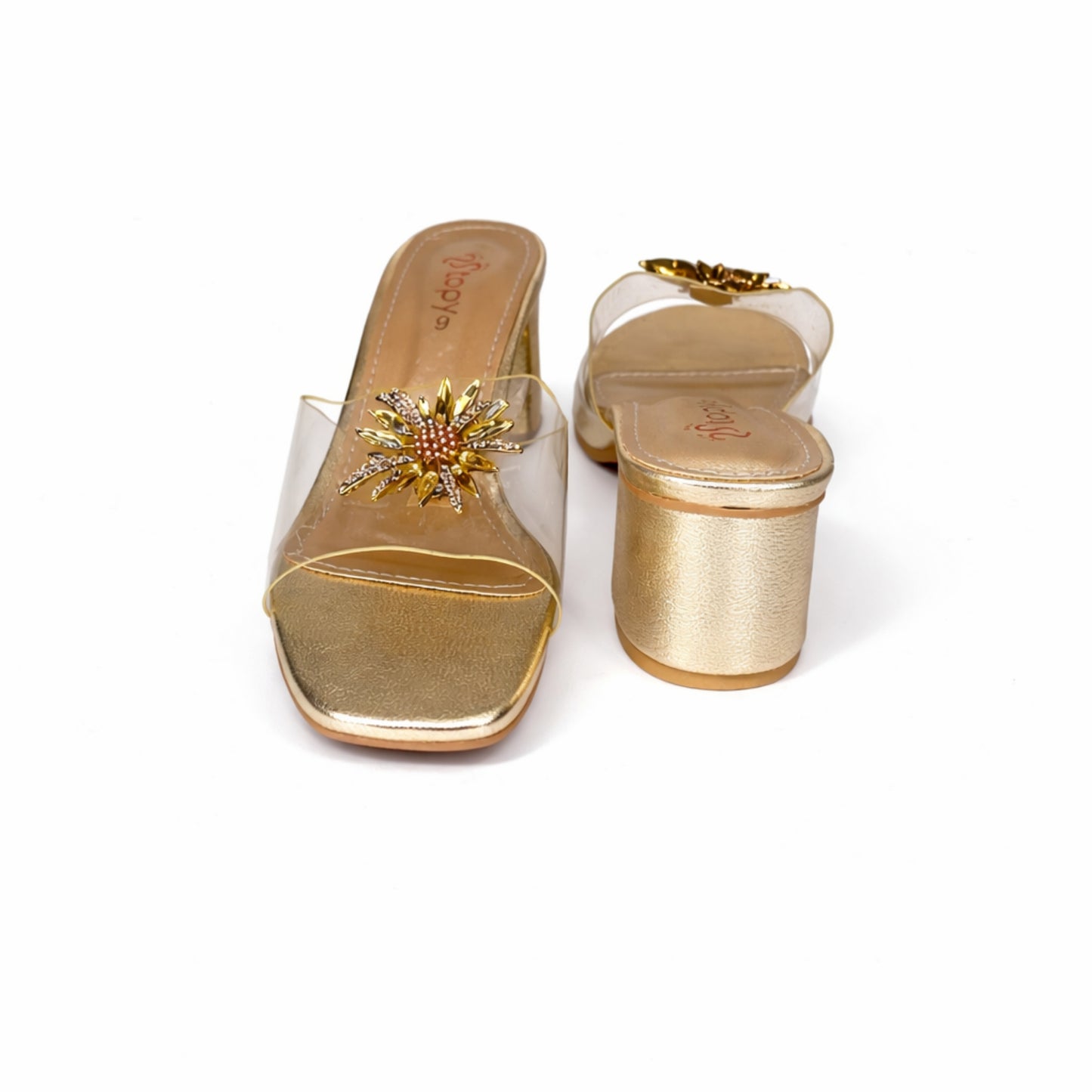 Women’s Clear Strap Embellished Block Heel Slide Sandals