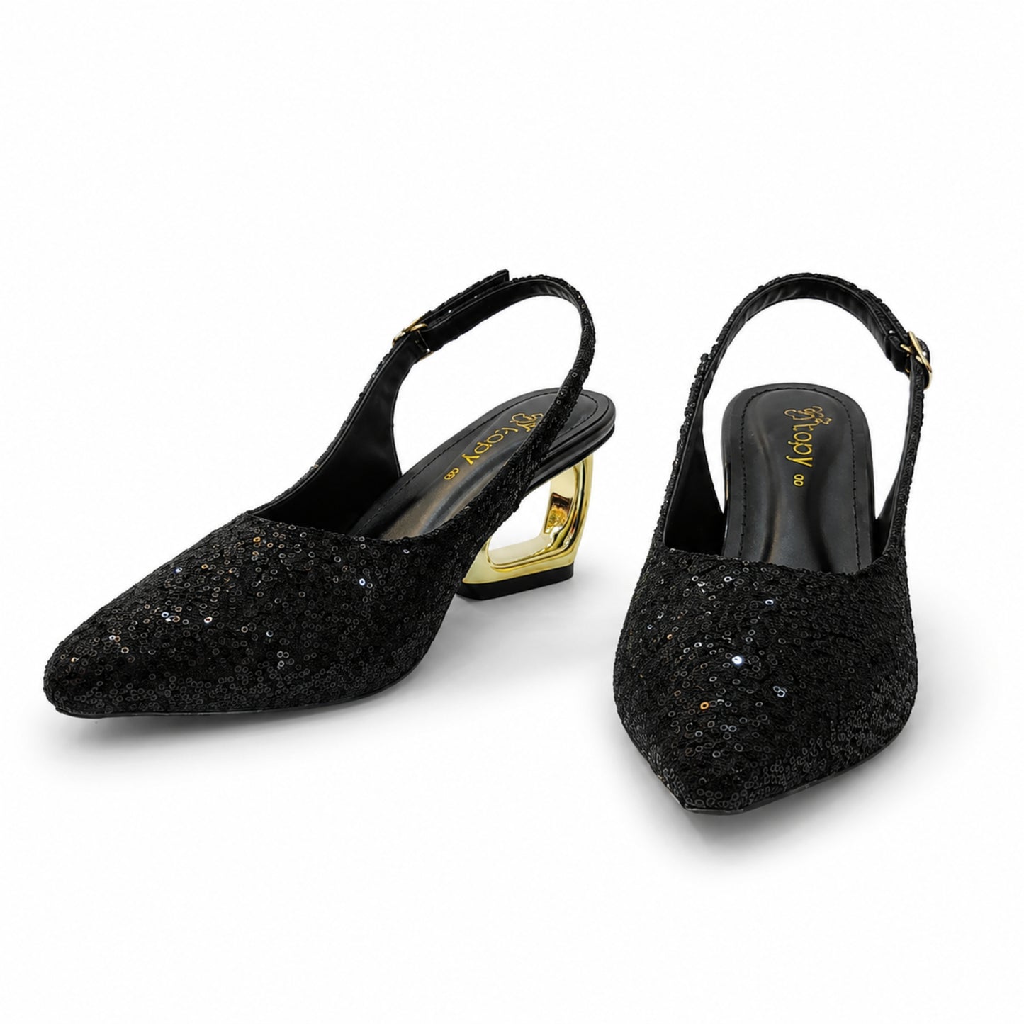 Amber Aura Noir Gleam – Elegant Women's Flats