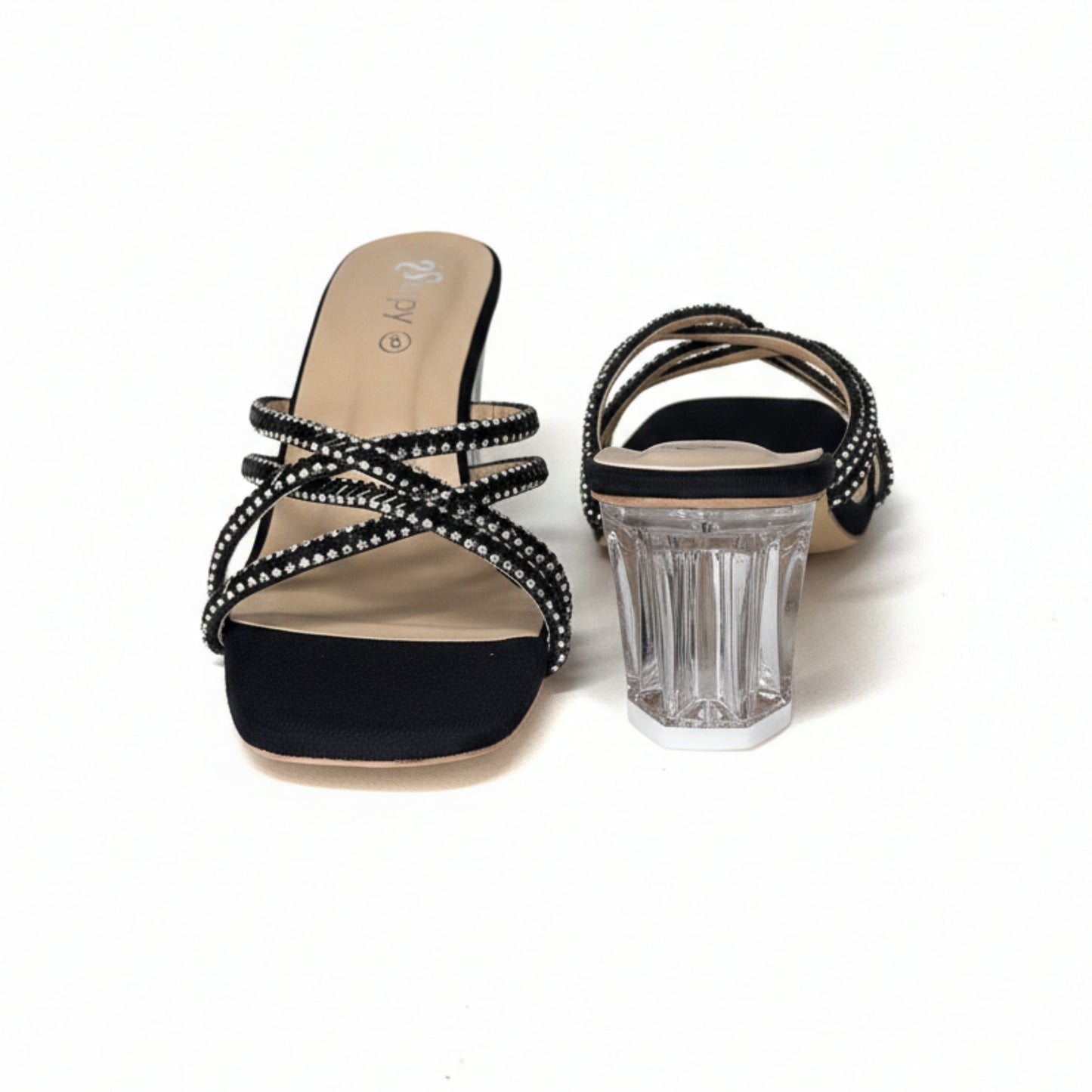 Women’s Black Embellished Low Heel Slide Sandals