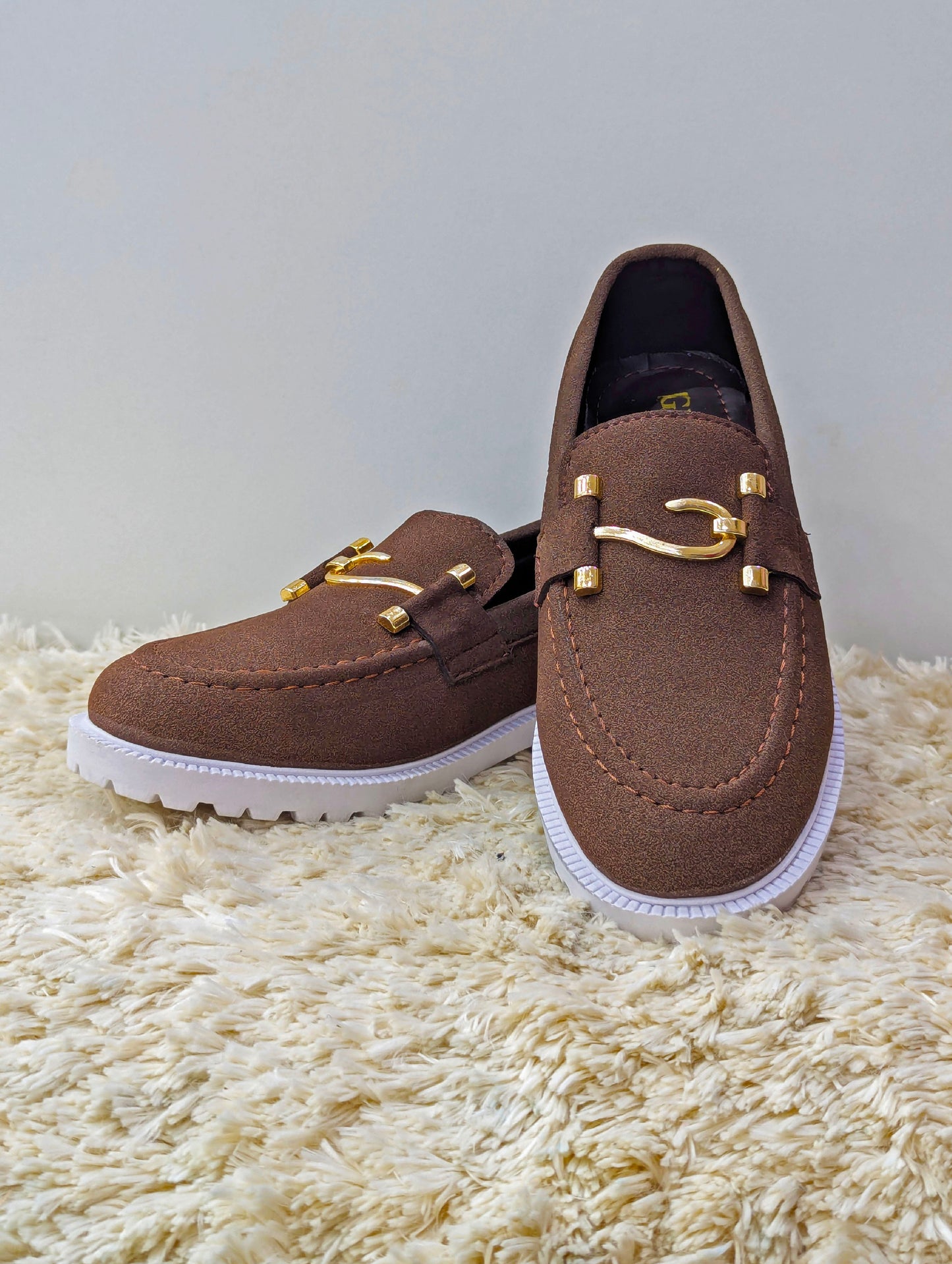 Men’s Chunky White Sole Loafers – Suede Upper, S Buckle, Lightweight & Trendy