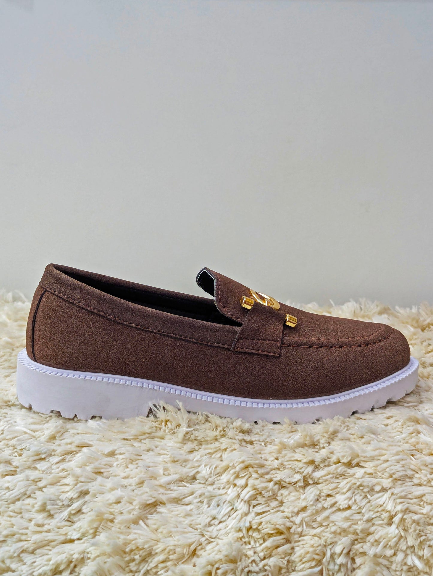Men’s Chunky White Sole Loafers – Suede Upper, S Buckle, Lightweight & Trendy