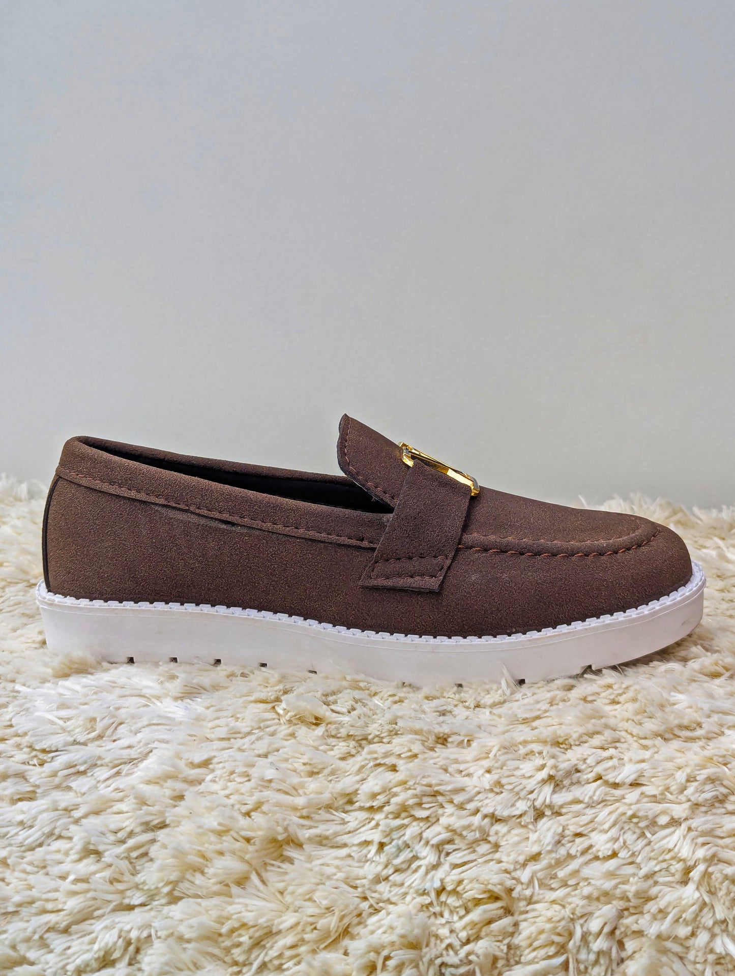 Suede Men’s Loafers – LV Buckle & White Rubber Sole