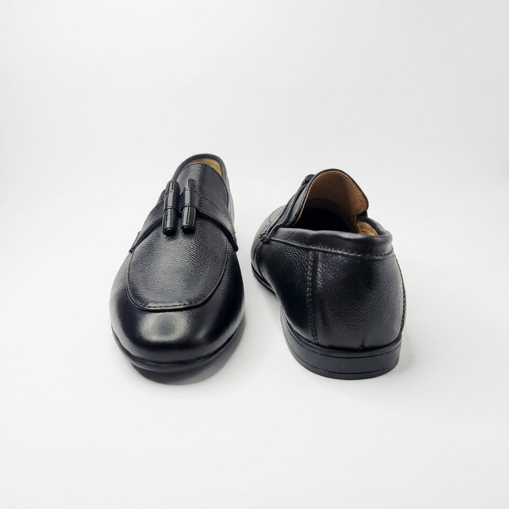 Noir Elegance Black Leather Tassel Loafers for Men