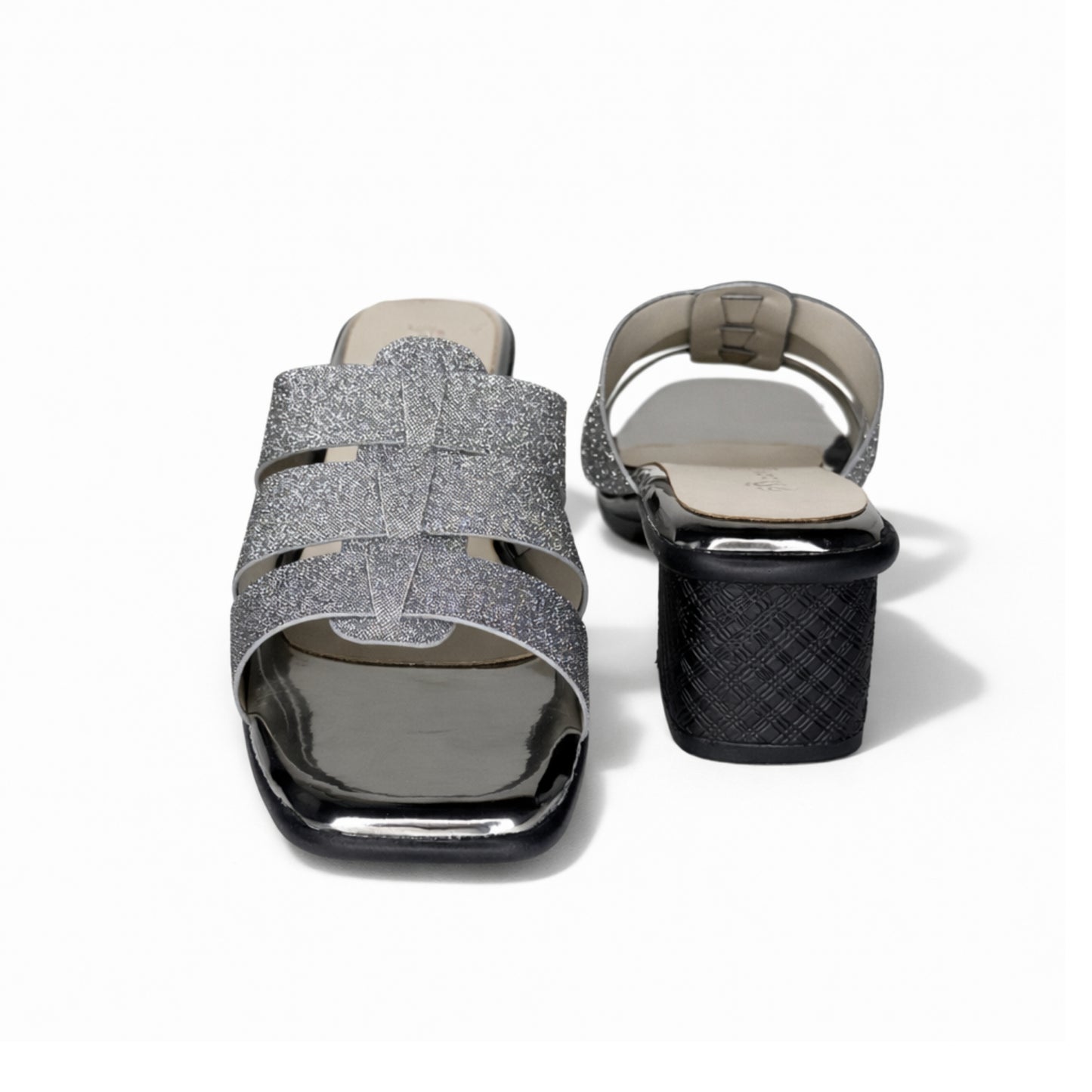 Women’s Silver Block Heel Slide Sandals