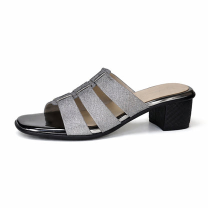 Women’s Silver Block Heel Slide Sandals