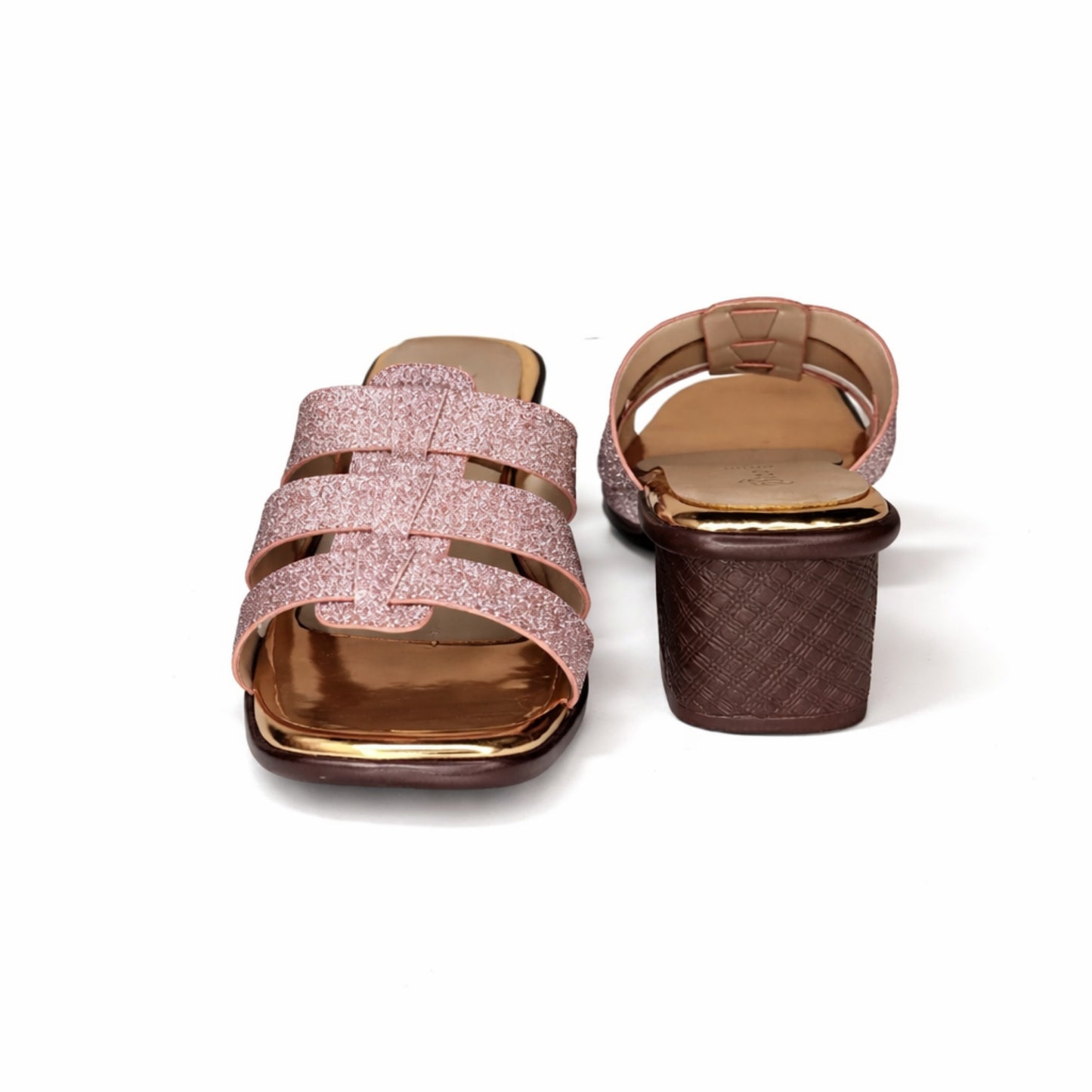 Women’s Rose Gold Block Heel Slide Sandals