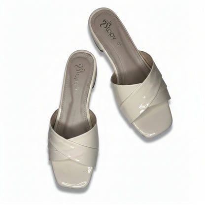 Women’s White Block Heel Slide Sandals