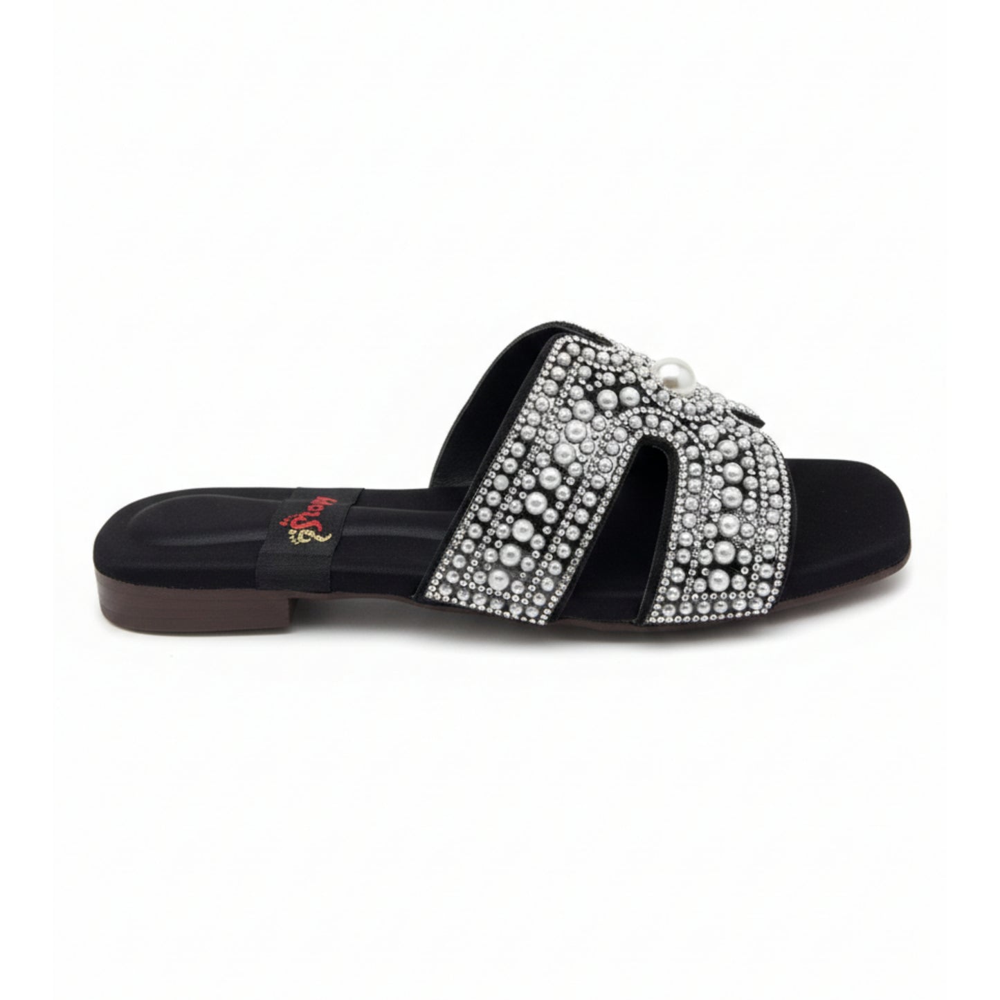 Women’s Black Embellished Flat Slide Sandals