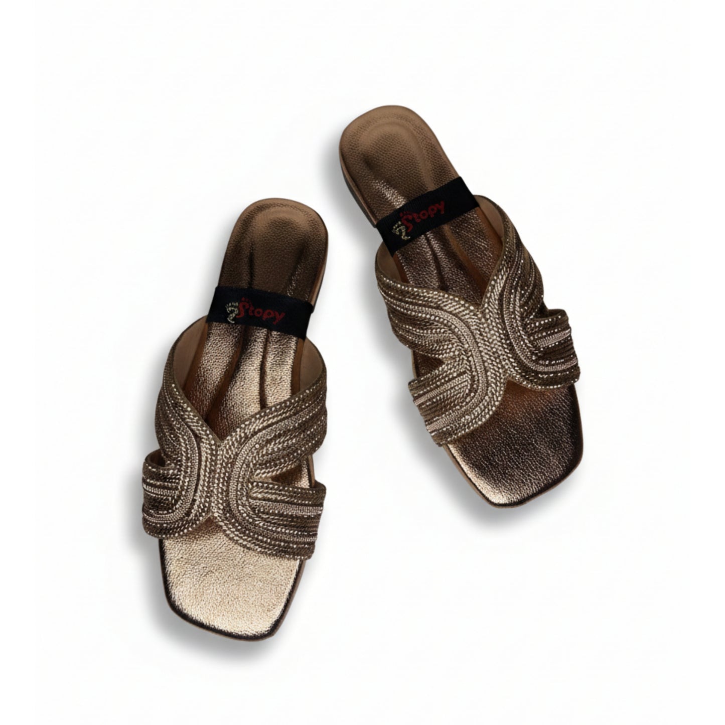 Women’s Gold Embellished Flat Slide Sandals