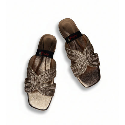 Women’s Gold Embellished Flat Slide Sandals