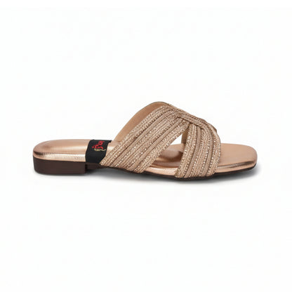 Women’s Gold Embellished Flat Slide Sandals