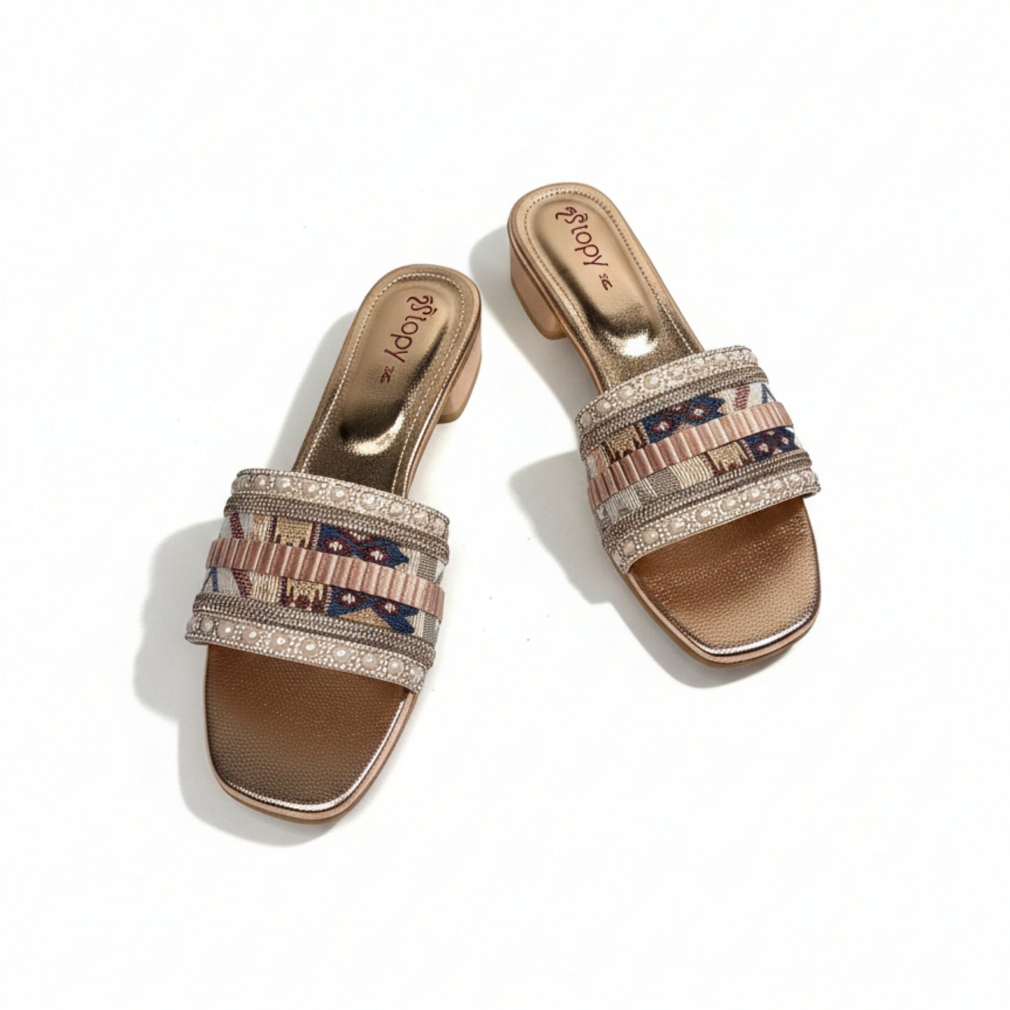 Women’s Ethnic Embroidered Block Heel Slide Sandals