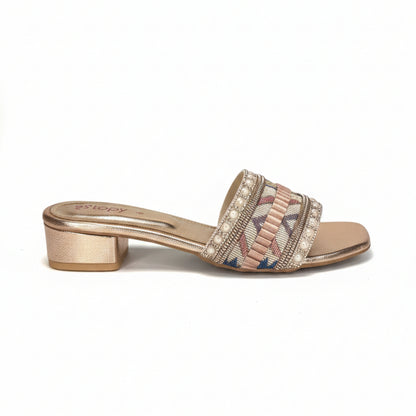 Women’s Ethnic Embroidered Block Heel Slide Sandals