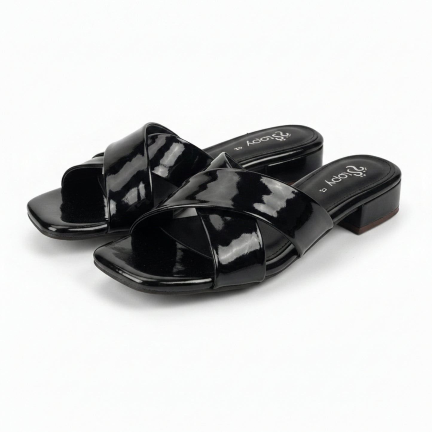 Women’s Black Block Heel Slide Sandals