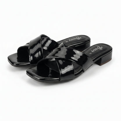Women’s Black Block Heel Slide Sandals
