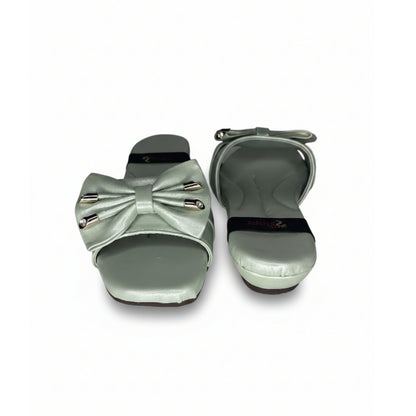 Women’s Sage Green Bow Detail Flat Slide Sandals
