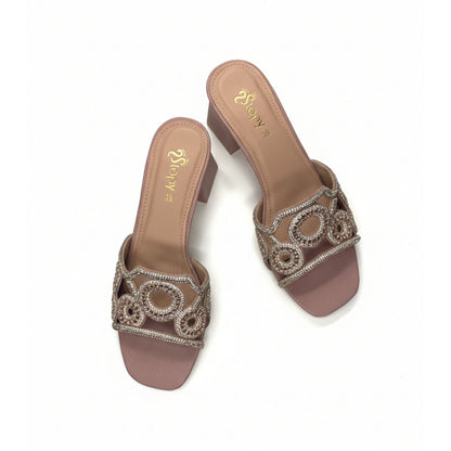 Women’s Embellished Block Heel Festive Slide Sandals