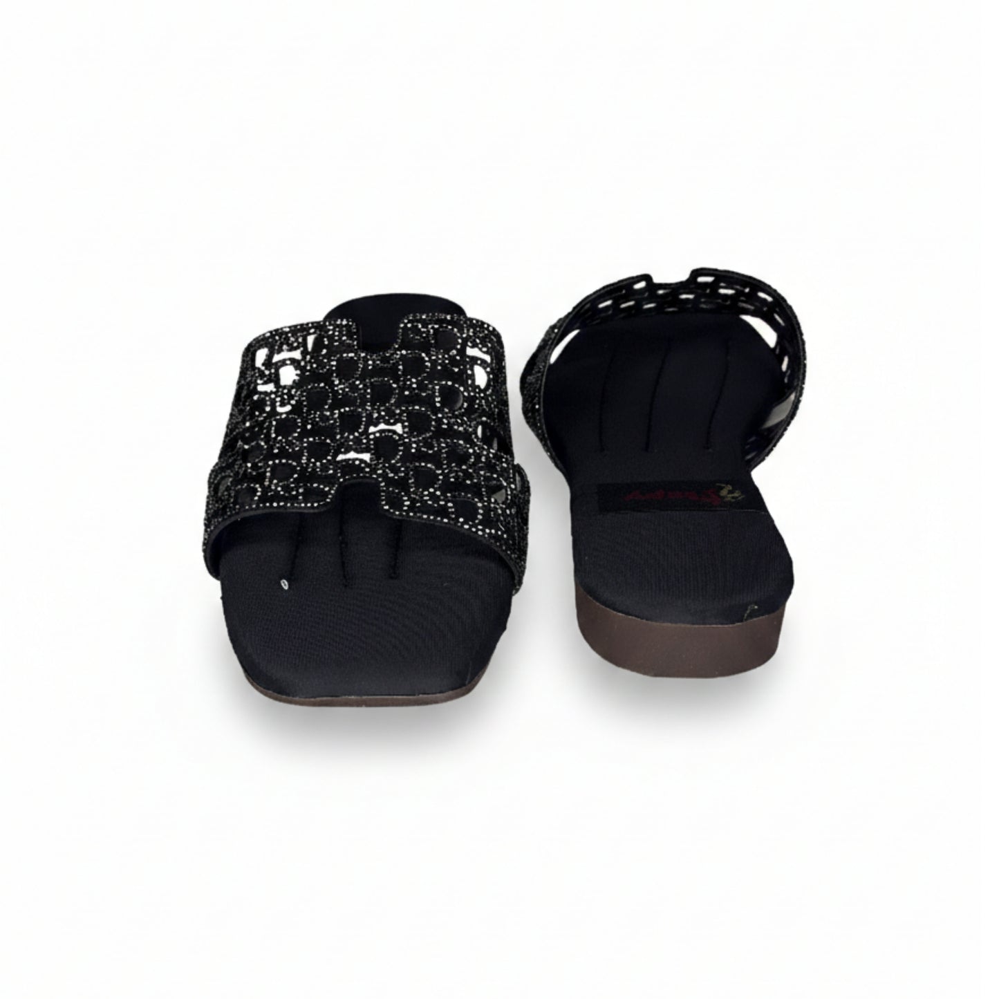 Women’s Black Embellished Flat Slide Sandals
