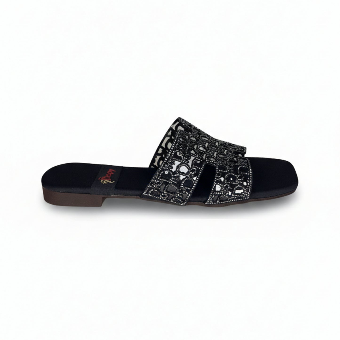Women’s Black Embellished Flat Slide Sandals