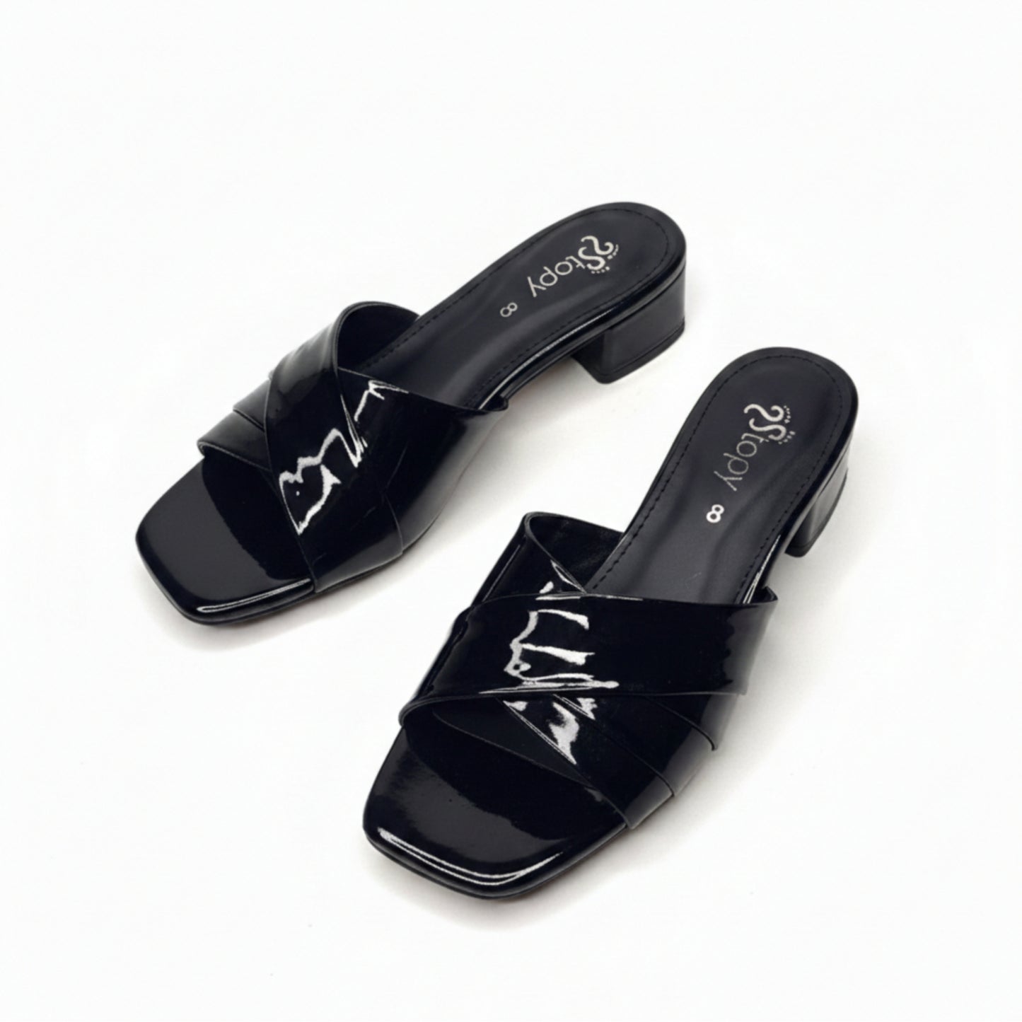 Women’s Black Block Heel Slide Sandals
