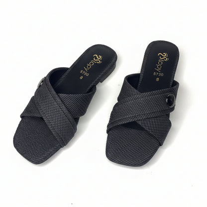 Women’s Black Cross Strap Flat Slide Sandals