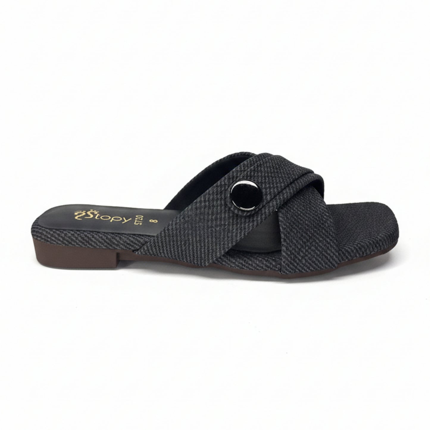 Women’s Black Cross Strap Flat Slide Sandals