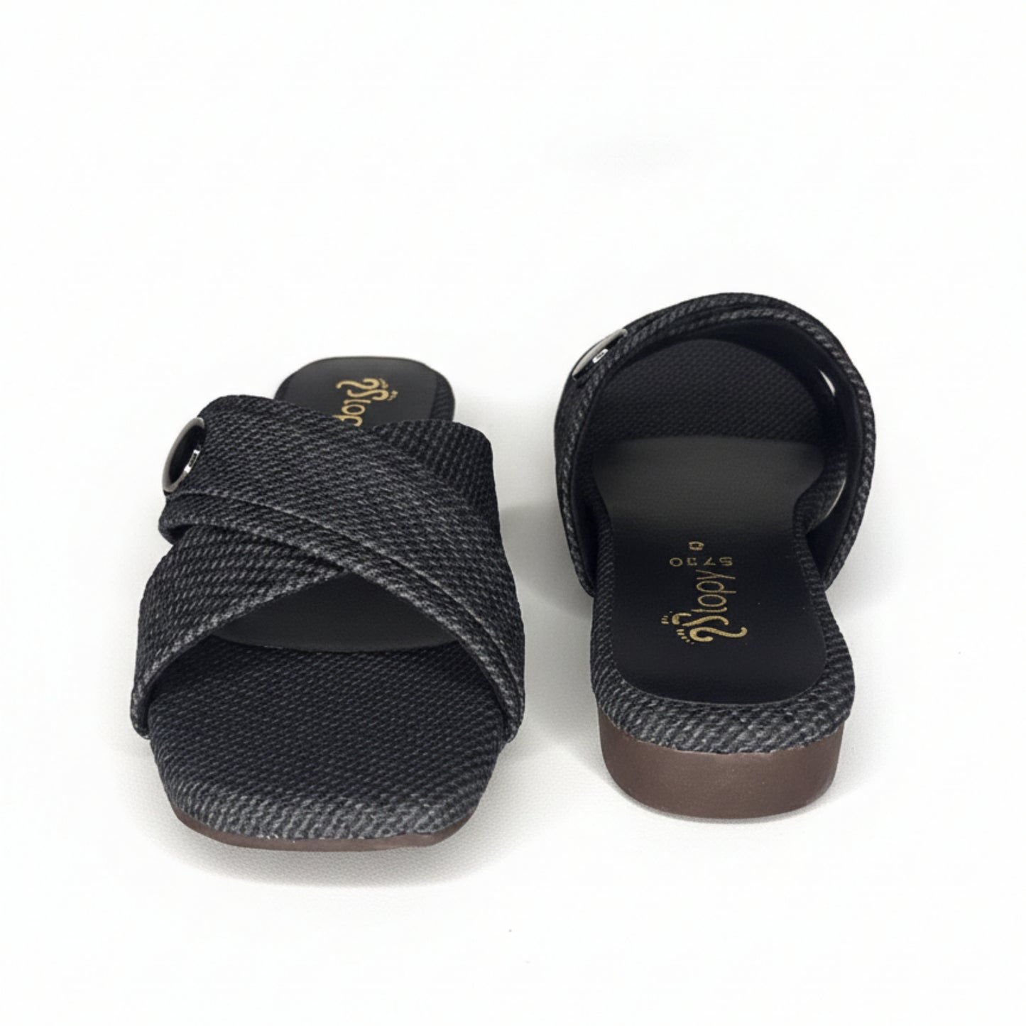 Women’s Black Cross Strap Flat Slide Sandals