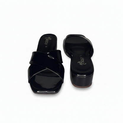 Women’s Black Block Heel Slide Sandals