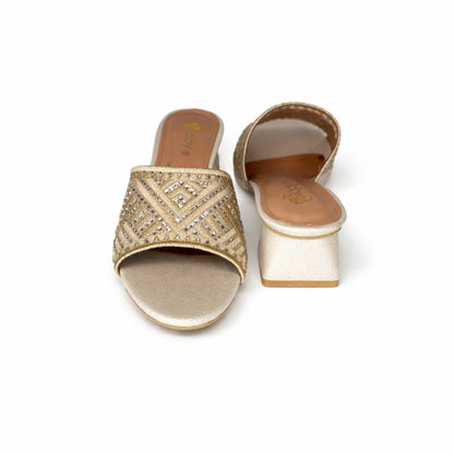 Women’s Gold Embroidered Block Heel Slide Sandals