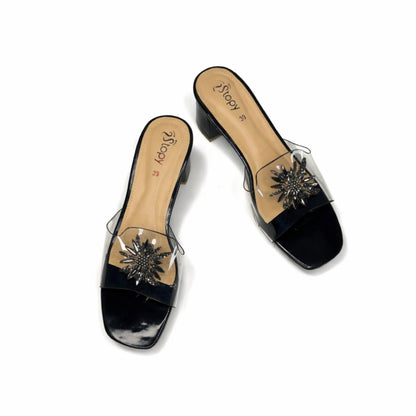 Women’s Clear Strap Embellished Block Heel Slide Sandals