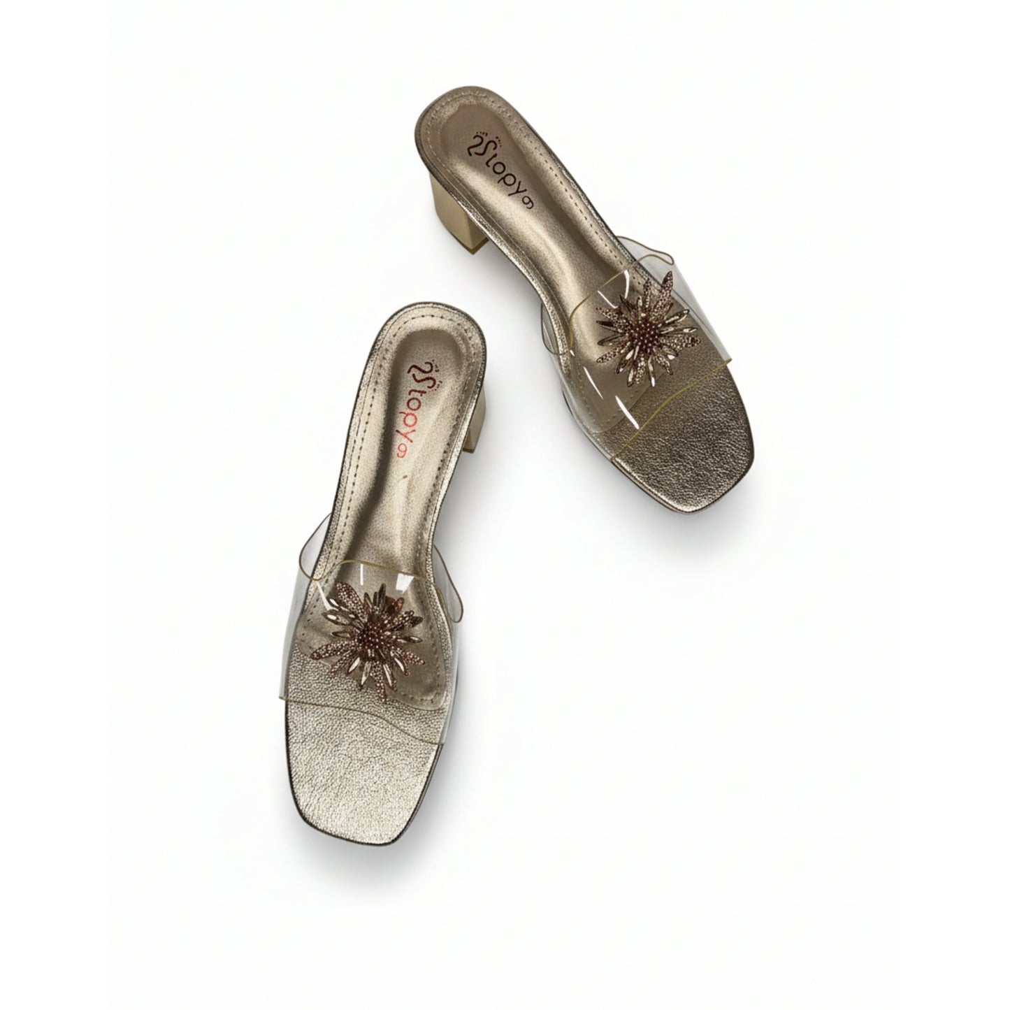 Women’s Clear Strap Embellished Block Heel Slide Sandals