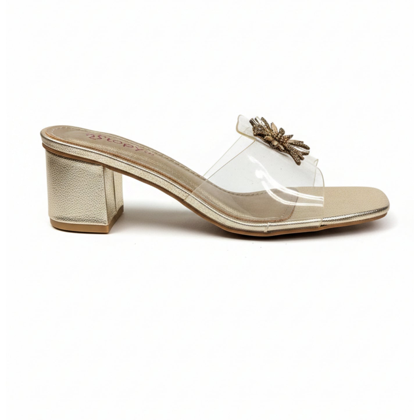 Women’s Clear Strap Embellished Block Heel Slide Sandals