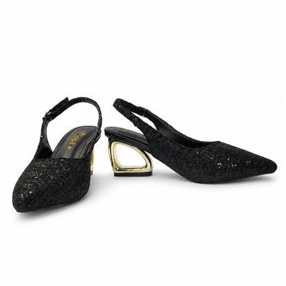 Amber Aura Noir Gleam – Elegant Women's Flats