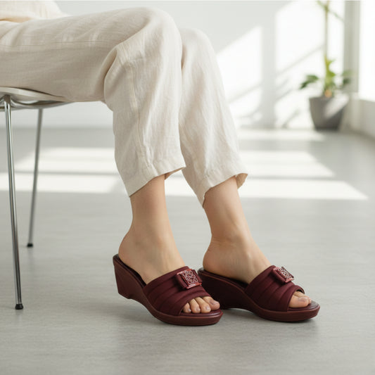 Women’s Burgundy Comfort Wedge Slide Sandals