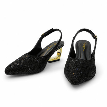 Amber Aura Noir Gleam – Elegant Women's Flats