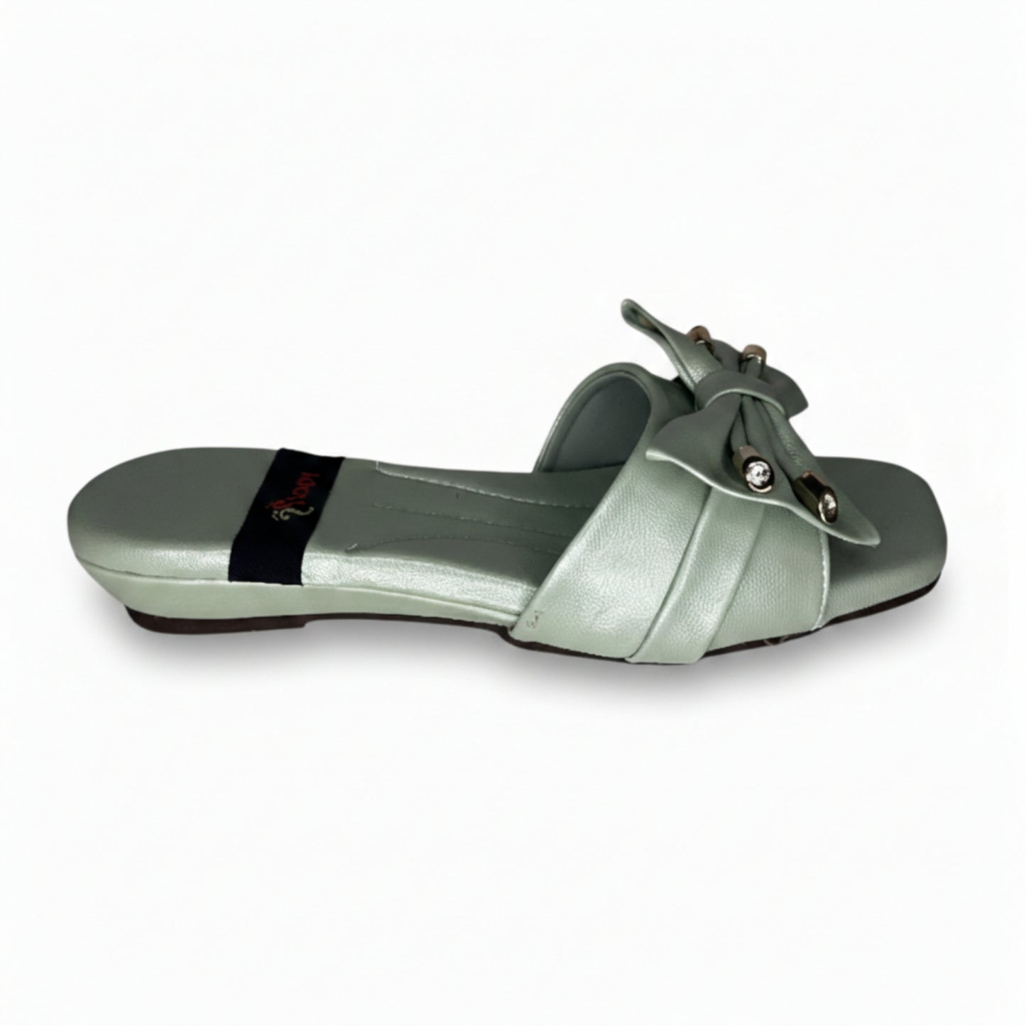 Women’s Sage Green Bow Detail Flat Slide Sandals
