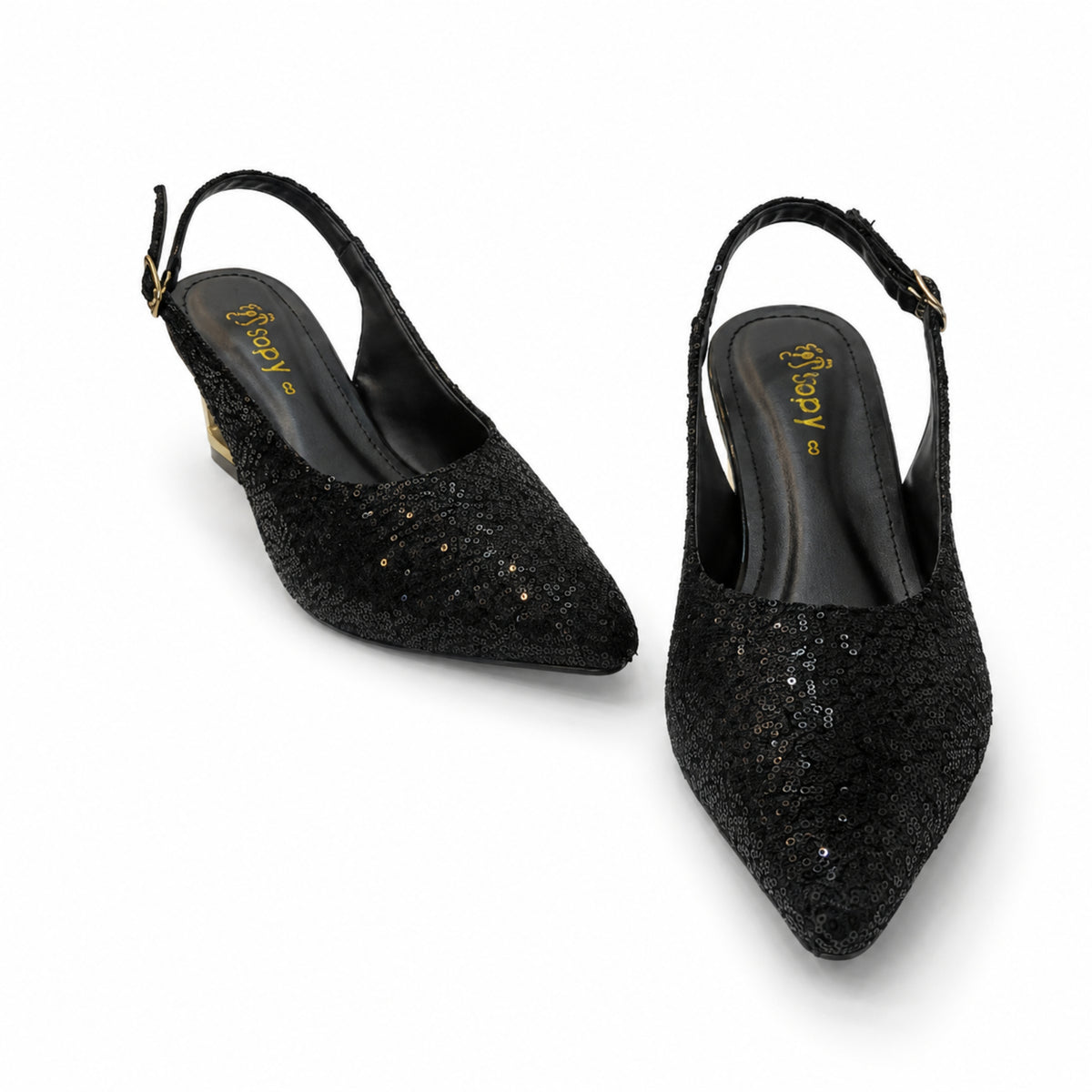 Amber Aura Noir Gleam – Elegant Women's Flats