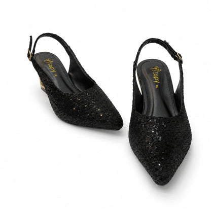 Amber Aura Noir Gleam – Elegant Women's Flats