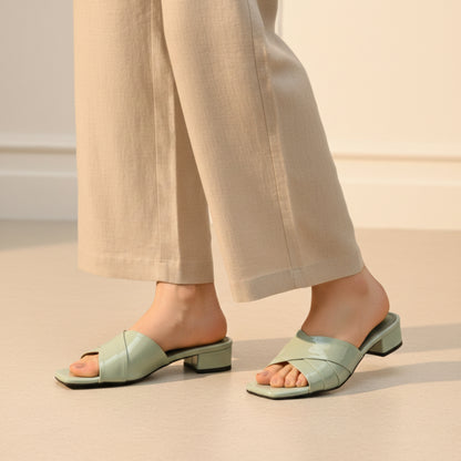 Women’s Sage Green Block Heel Slide Sandals