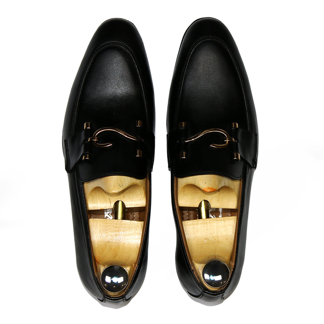 Men’s S Buckle Leather Shoes Black – Pure Leather
