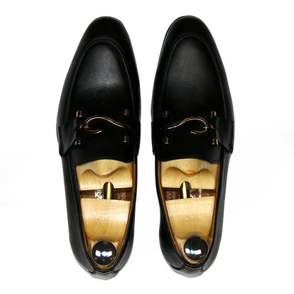 Men’s S Buckle Leather Shoes Black – Pure Leather