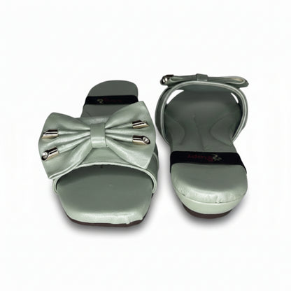 Women’s Sage Green Bow Detail Flat Slide Sandals