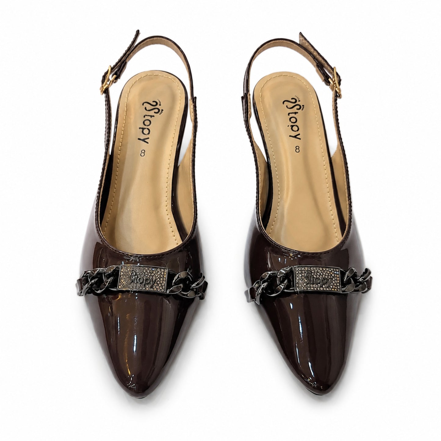 Noir Chain Slingback Golden Loop Sling – Elegant Women's Heels