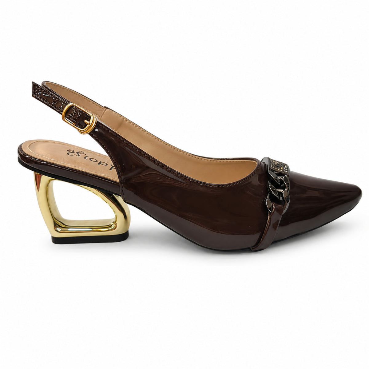 Noir Chain Slingback Golden Loop Sling – Elegant Women's Heels