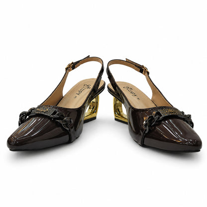 Noir Chain Slingback Golden Loop Sling – Elegant Women's Heels