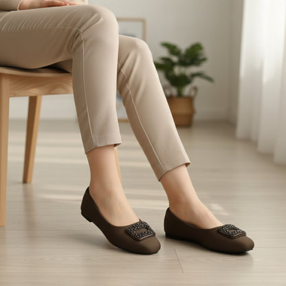 Women’s Brown Embellished Wedge Ballet Flats