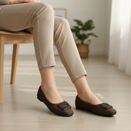 Women’s Brown Embellished Wedge Ballet Flats